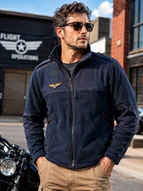 Mens Navy Tactical Aviation Fleece Jacket Pilot Wing Patch Medium L